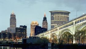 dusk view of downtown Cleveland Skyline