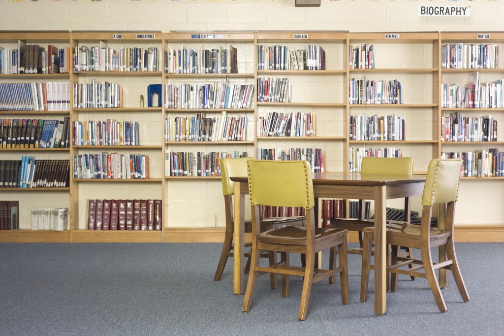 Table and chairs in library