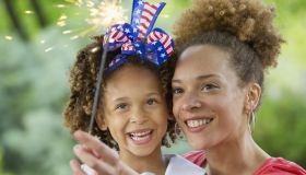 Black mother and daughter celebrating 4th of July