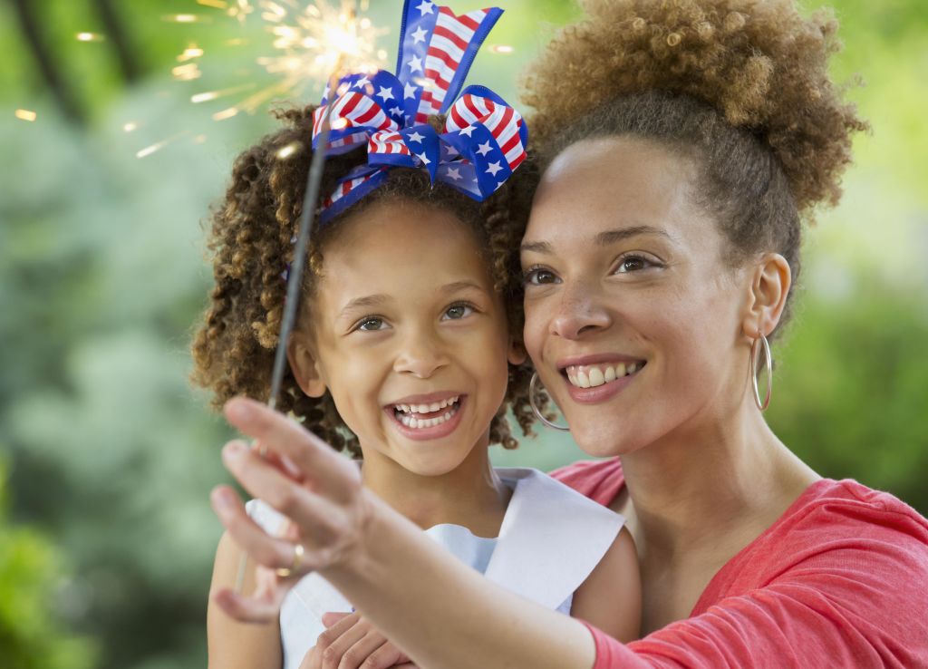 Black mother and daughter celebrating 4th of July