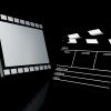 Clapper board and film, 3d illustration. Cinema concept.