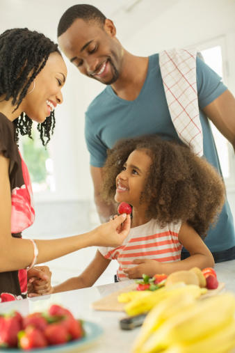 Mom cooking with family