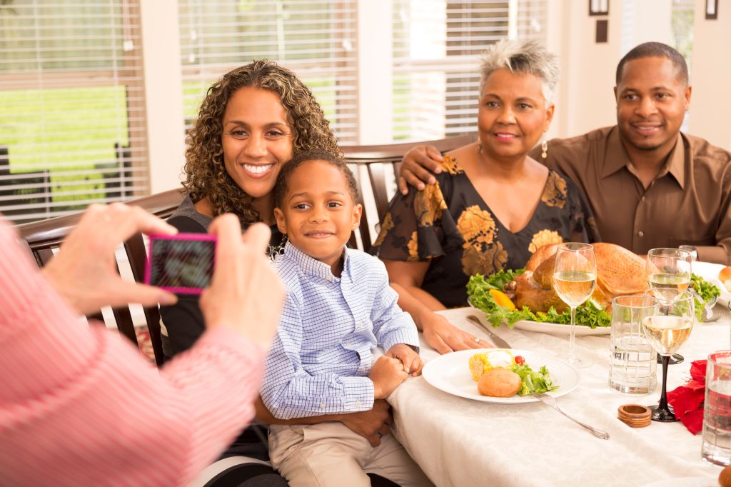 Relationships: Family gathers for dinner at grandma's house.
