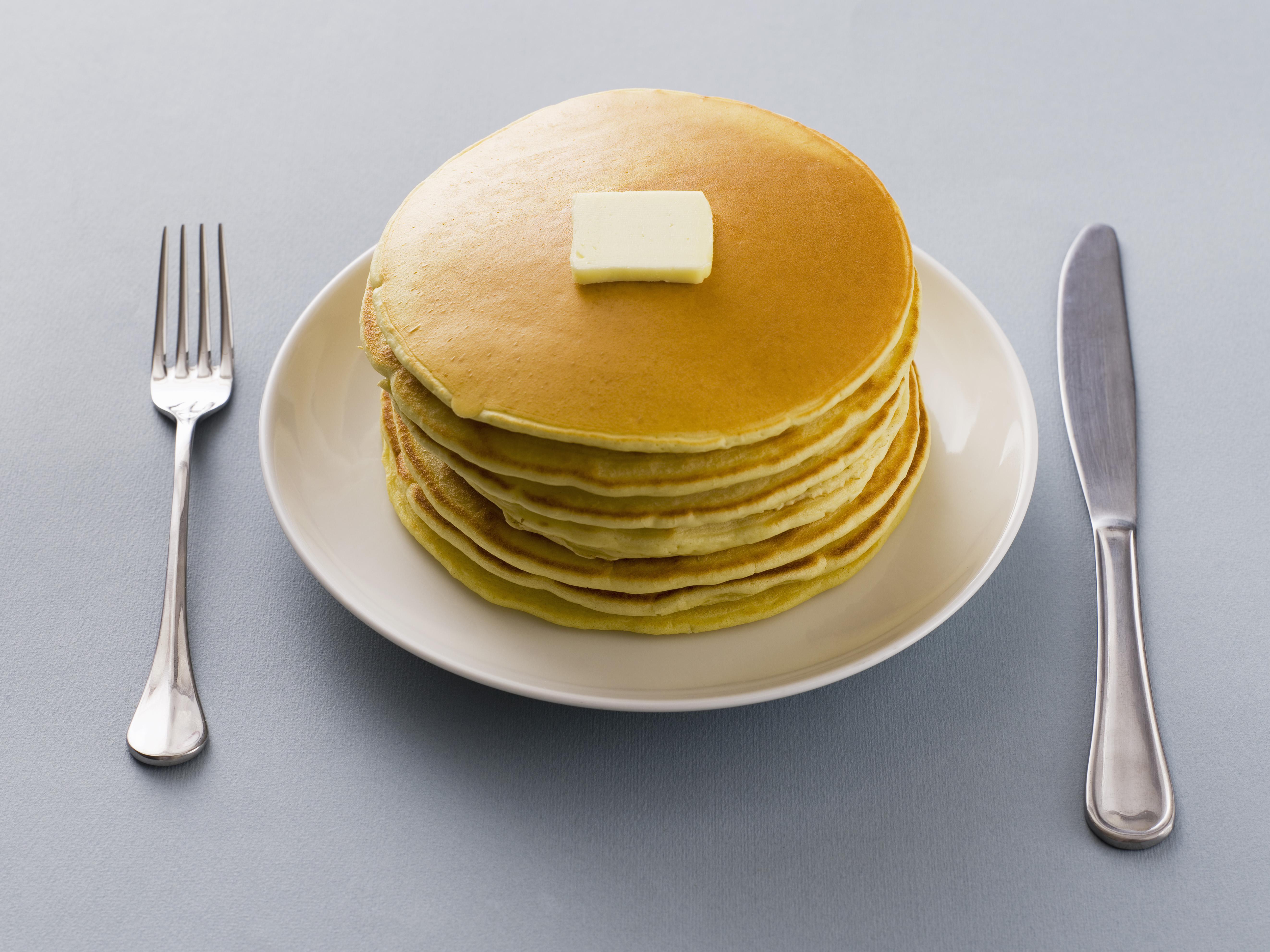 Stack of pancakes with butter on a plate