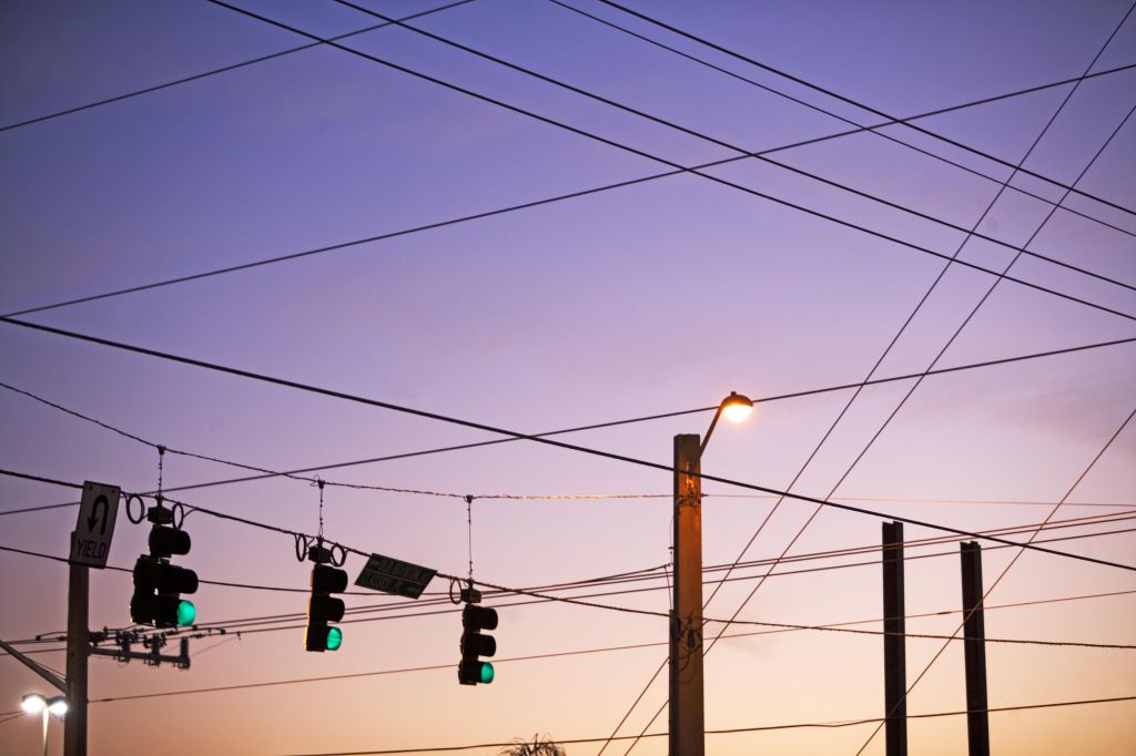 Electrical wires and traffic lights