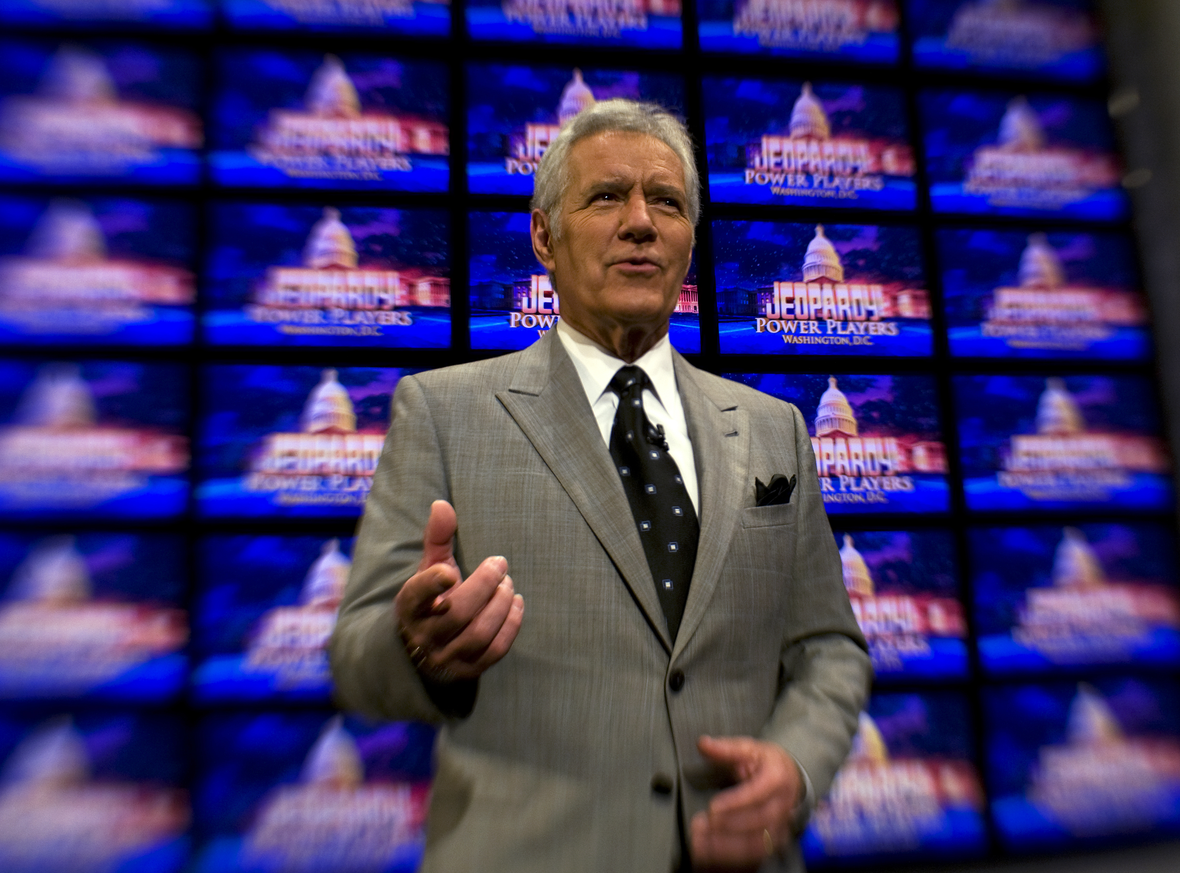 Alex Trebek Fims Jeopardy At DAR Constitution Hall In Washington DC