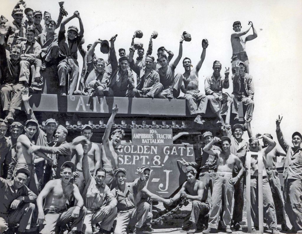 American Marines celebrating their Victory over Japan.