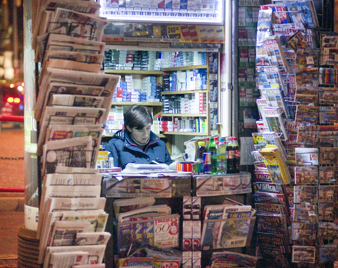 Prague, Czech Prague: View Of Shop Selling Newsagent Selling Newspapers And Cigarettes