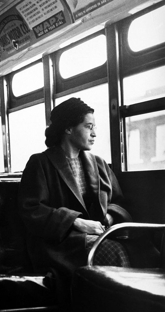 Rosa Parks sitting on a bus in Montgomery.