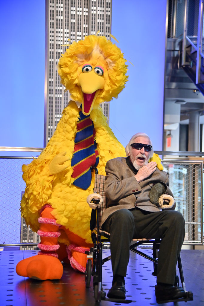 Sesame Street's Big Bird And Puppeteer Caroll Spinney Light The Empire State Building...
