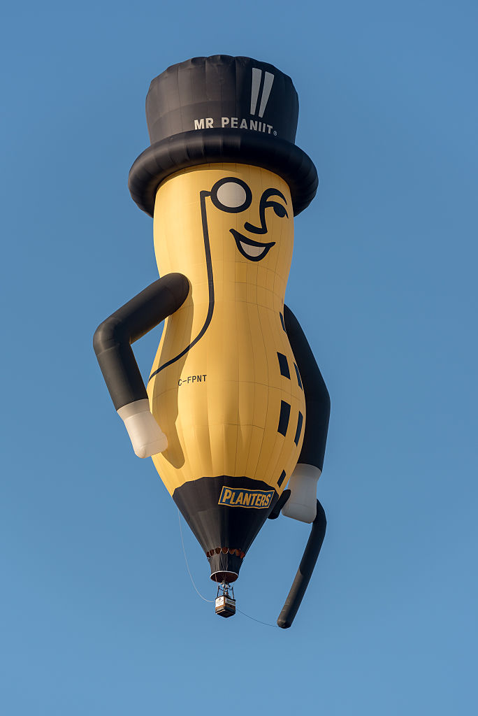 Mr. Peanut advertisement balloon over Toronto city. Mr.