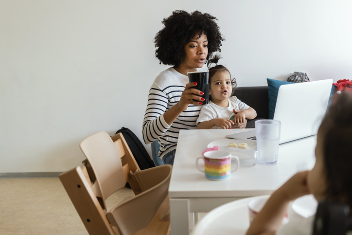 Mom and babies at home