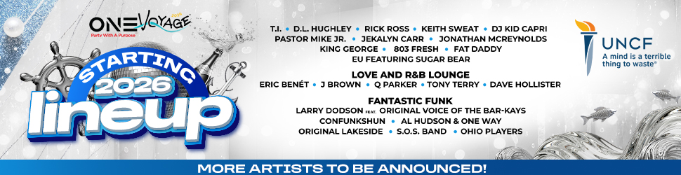 One Voyage music festival poster featuring lineup of musical artists starting in 2026.
